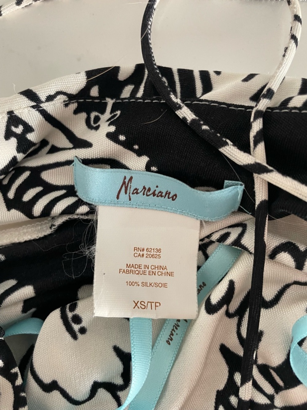 Marciano Y2K Babydoll Twist Bodice 100% Silk Cami Tank Top in Black & White, XS - Picture 4 of 4